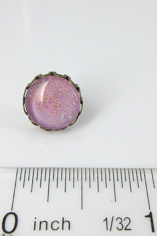 Summerfield Collection Antiqued Gold-tone Lilac Purple Iridescent Glitter Glass Stud Earrings Hand-painted 12mm