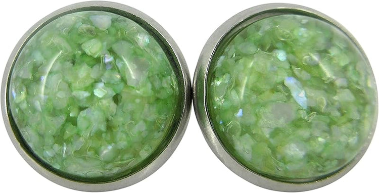 Summerfield Collection Stainless Steel Faux Shell Stud Earrings 12mm (Spring Green)
