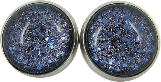 Summerfield Collection Stainless Steel Purple Glitter Glass Galaxy Stud Earrings Hand-painted 12mm
