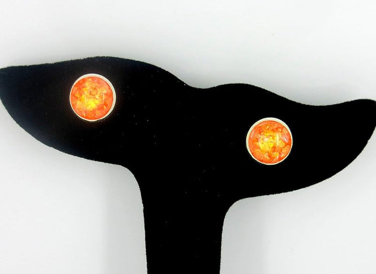 Summerfield Collection Shiny Silver-tone Opalescent Leaf Resin Stud Earrings 10mm (Orange)