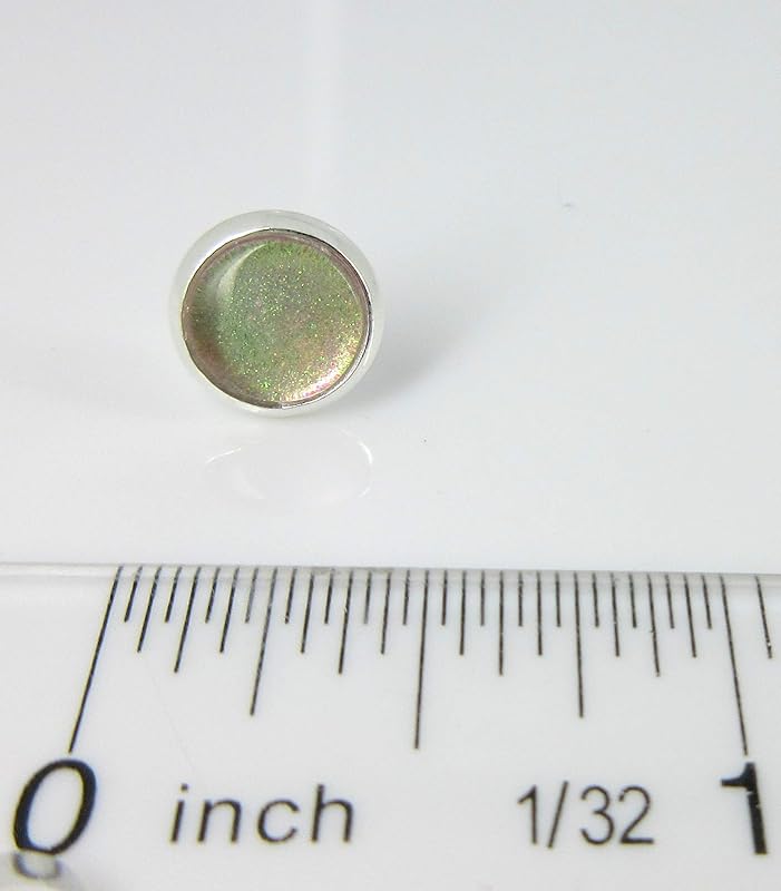 Summerfield Collection Silver-tone Nude Pink Color Shift Glitter Glass Stud Earrings Hand-painted 8mm