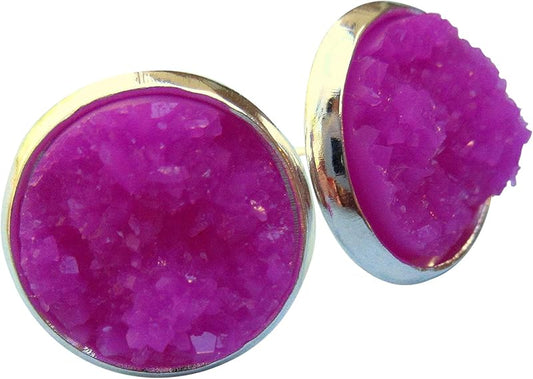 Summerfield Collection Silver-tone Faux Druzy Stone Stud Earrings 12mm (Magenta)