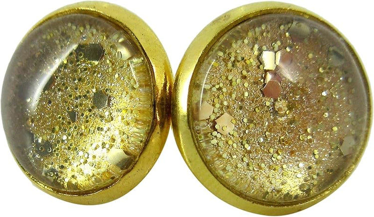 Summerfield Collection Gold-tone Glitter Glass Stud Earrings Hand-painted 12mm