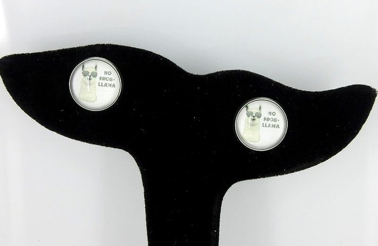 Summerfield Collection Stainless Steel Llama Print Glass Stud Earrings 12mm (No Prob Llama)