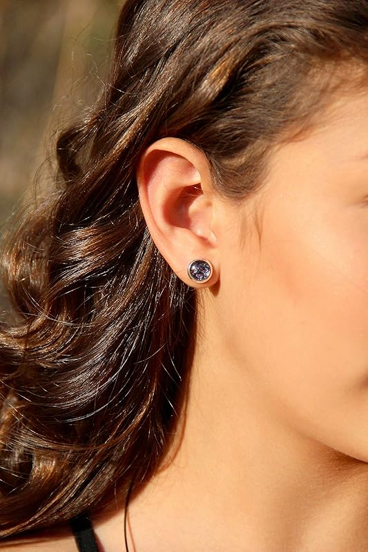 Summerfield Collection Silver-tone Black and Silver Flake Glitter Glass Stud Earrings Hand-painted 8mm