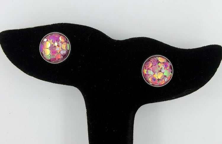 Summerfield Collection Stainless Steel Glitter Resin Globe Stud Earrings 12mm (Magenta)