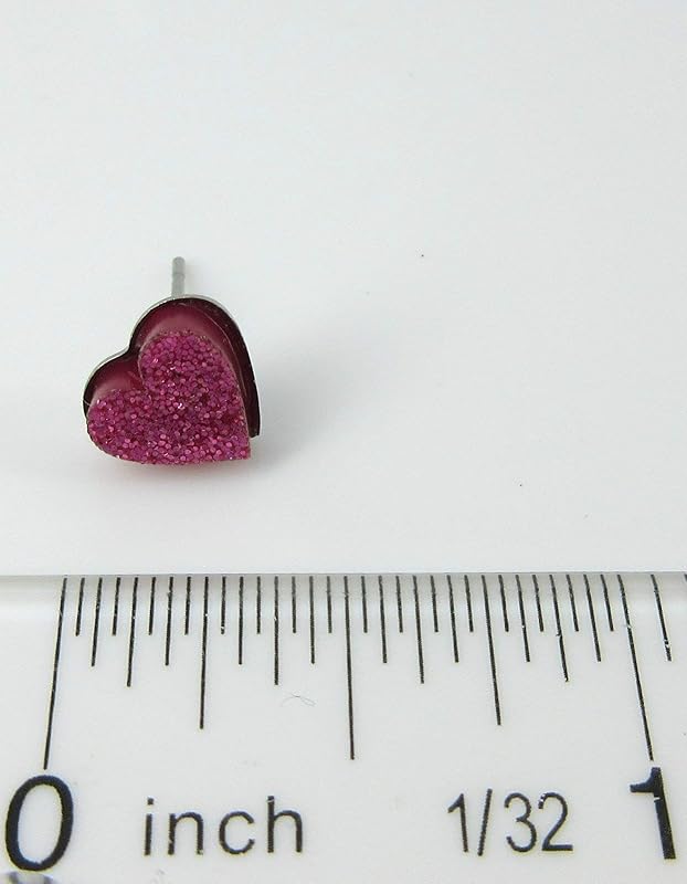 Summerfield Collection Stainless Steel Glitter Acrylic Heart Stud Earrings 8mm (Hot Pink)