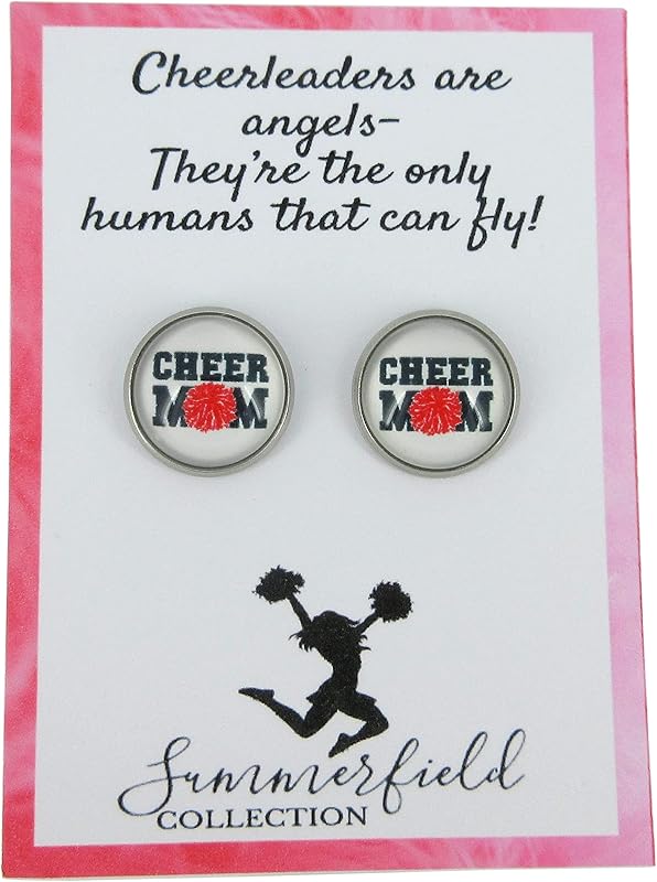Summerfield Collection Stainless Steel Cheer Printed Glass Stud Earrings 12mm (Cheer Mom)