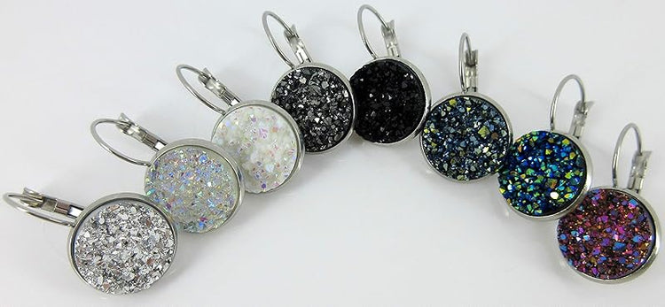 Summerfield Collection Stainless Steel Faux Druzy Stone Lever-back Drop Earrings 14mm (White)