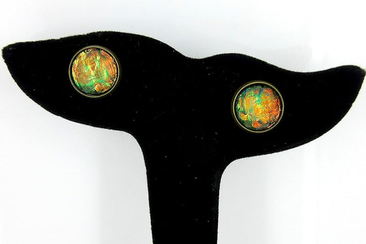Summerfield Collection Antiqued Gold-tone Faceted Resin Opalescent Stud Earrings 12mm (Black)