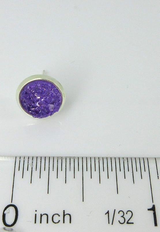 Summerfield Collection Trio Silver-tone Stud Earrings 8mm Faux Druzy Stone Set (Pastel Green/Purple/Pink)