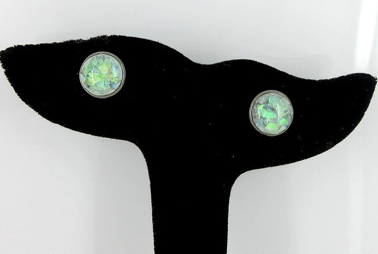 Summerfield Collection Hematite-tone Gray and Opalescent Leaf Resin Stud Earrings 10mm