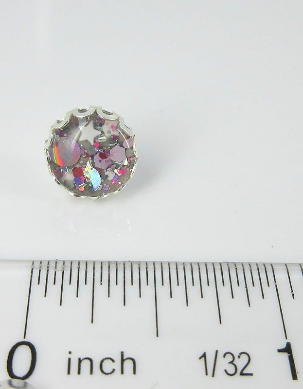 Summerfield Collection Silver-tone Gray Pink and White Glitter Glass Stud Earrings Hand-painted 10mm