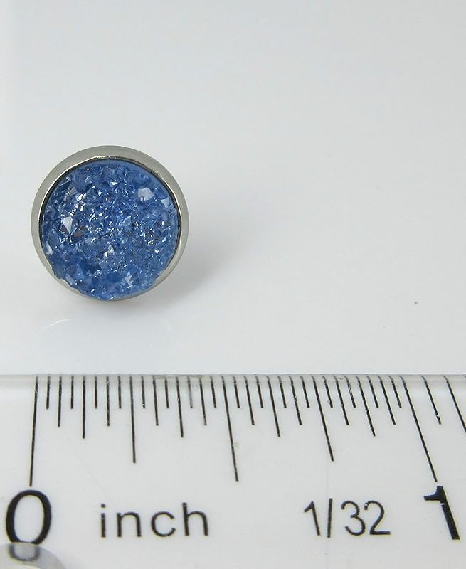 Summerfield Collection Stainless Steel Glacier Blue Faux Druzy Stone Stud Earrings (10mm)