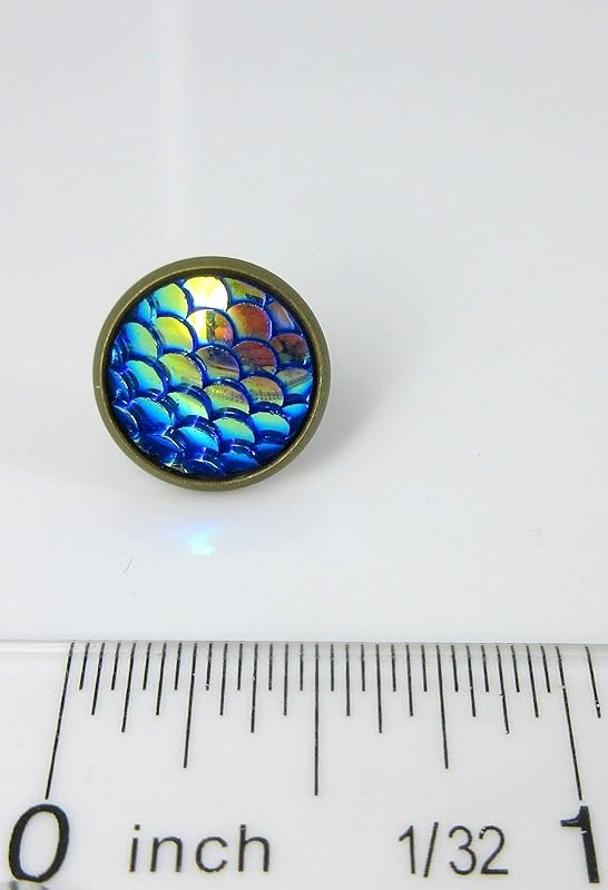 Summerfield Collection Antiqued Gold-tone Metallic Mermaid Scale Stud Earrings 12mm (Cobalt Blue AB)