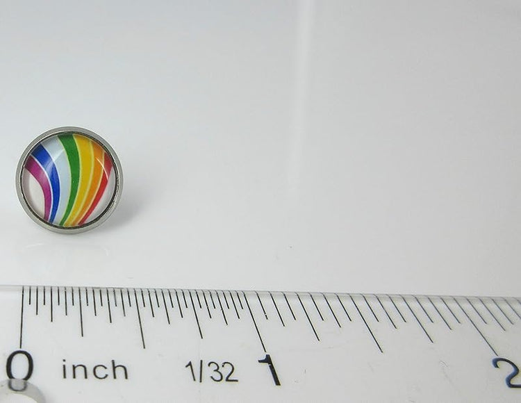 Summerfield Collection Stainless Steel Vintage Rainbow Stripe Print Glass Stud Earrings 12mm