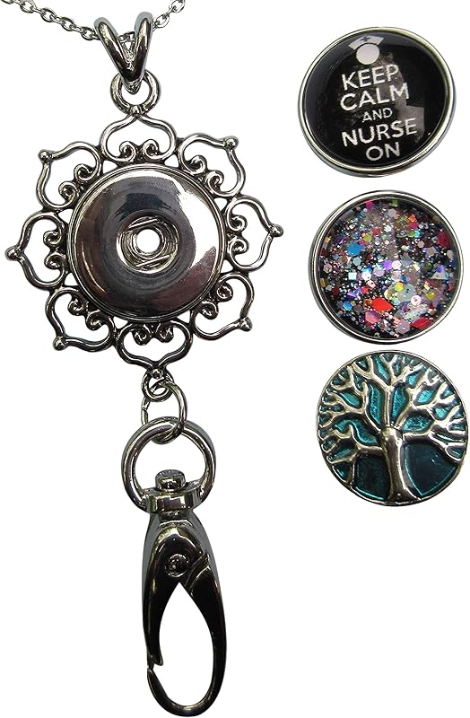 Summerfield Collection Nurse Theme - Womens Lanyard Chain - Hearts Pendant w/Clip for IDs, Badges, Keys - Comes w/ 3 Snap Charms