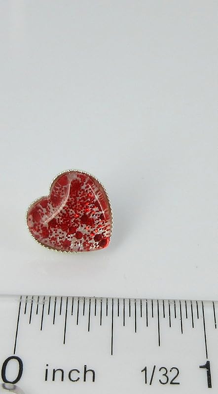 Summerfield Collection Silver-tone Glitter Glass Heart Stud Earrings Red Hand-painted