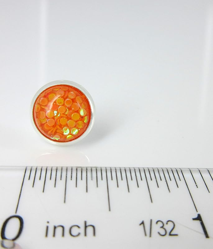 Summerfield Collection Shiny Silver-tone Iridescent Glitter Resin Stud Earrings 10mm (Orange)