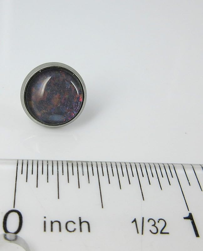 Summerfield Collection Stainless Steel Charcoal Gray and Rainbow Glitter Flake Glass Stud Earrings Hand-painted 10mm