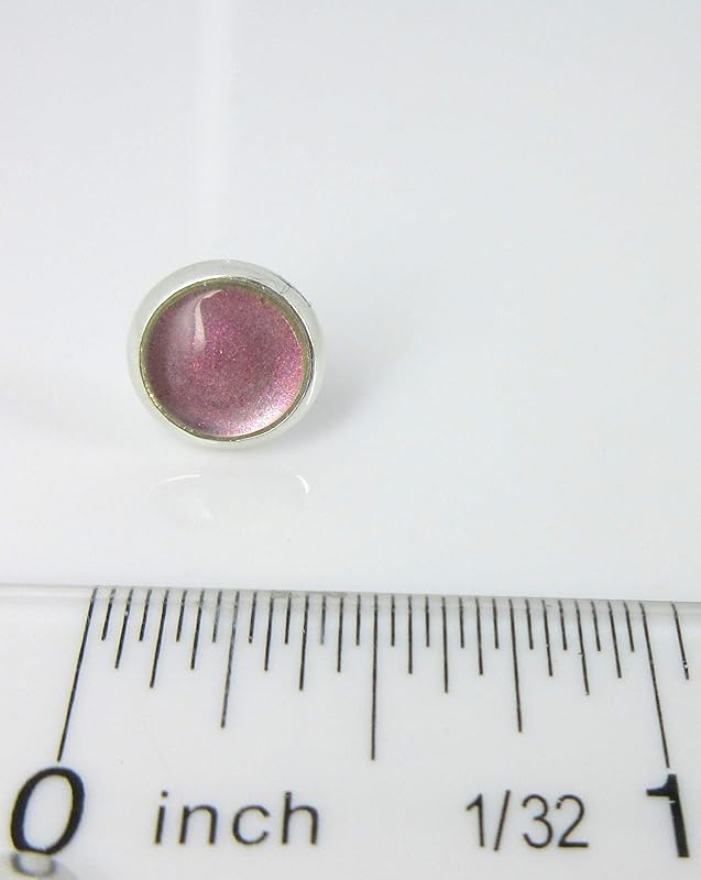 Summerfield Collection Silver-tone Hot Pink Color Shift Glitter Glass Stud Earrings Hand-painted 8mm