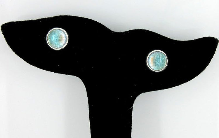 Summerfield Collection Silver-tone Blue Gray Purple Color Shift Glitter Glass Stud Earrings Hand-painted 8mm