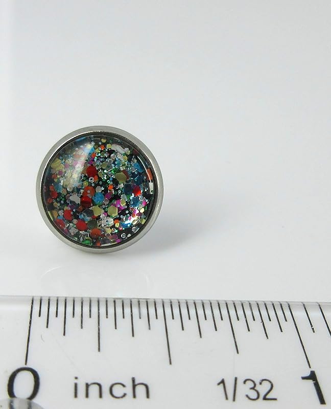 Summerfield Collection Stainless Steel Multi Color Party Confetti Glitter Glass Stud Earrings Hand-painted 12mm