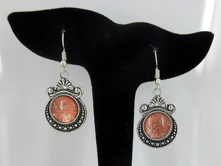 Summerfield Collection Antiqued Silver-tone Orange Glitter Glass Dangle Earrings Hand-painted