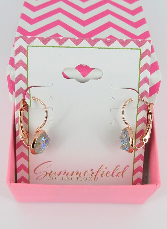 Summerfield Collection Rose Gold-tone Clear AB Faux Druzy Stone Lever-back Drop Earrings 8mm