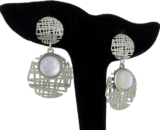 Summerfield Collection Stainless Steel Colorshifting Glitter Glass Geo Drop Earrings
