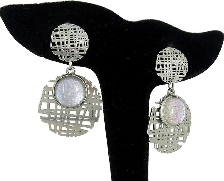 Summerfield Collection Stainless Steel Colorshifting Glitter Glass Geo Drop Earrings