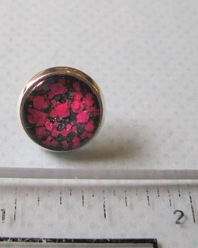 Summerfield Collection Silver-Tone Charcoal Gray and Neon Pink Glitter Glass Stud Earrings 12mm