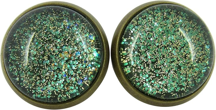 Summerfield Collection Antiqued Gold-Tone Army Green Glitter Glass Stud Earrings 12mm