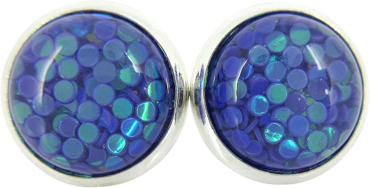 Summerfield Collection Shiny Silver-tone Iridescent Glitter Resin Stud Earrings 10mm (Purple)