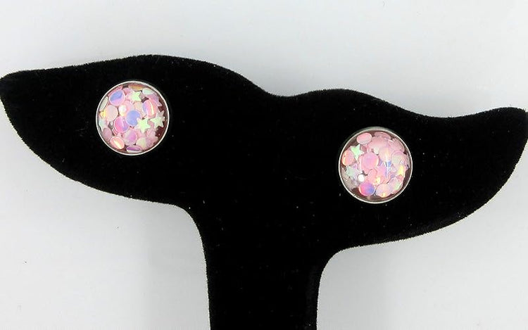 Summerfield Collection Stainless Steel Glitter Resin Globe Stud Earrings 12mm (Ballet Pink)