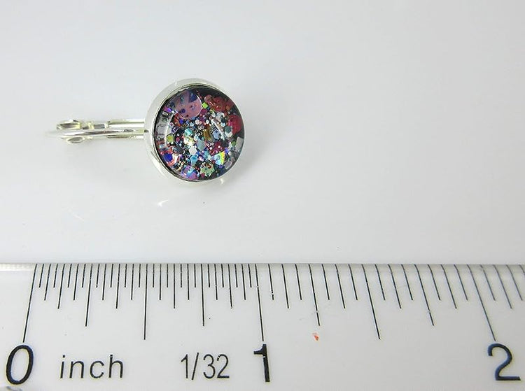Summerfield Collection Silver-tone Black and Multi-Color Confetti Glitter Glass Drop Earrings Leverback Hand-painted