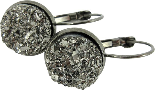Summerfield Collection Hematite-tone Gunmetal Gray Faux Druzy Stone Lever-back Drop Earrings 12mm