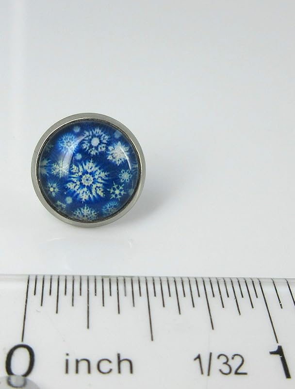 Summerfield Collection Stainless Steel Snowflake Print Glass Stud Earrings 12mm