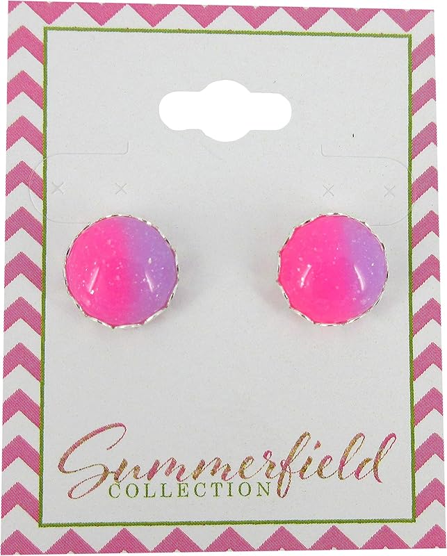 Summerfield Collection Stainless Steel Glitter Resin Stud Earrings 12mm Hot Pink Kawaii