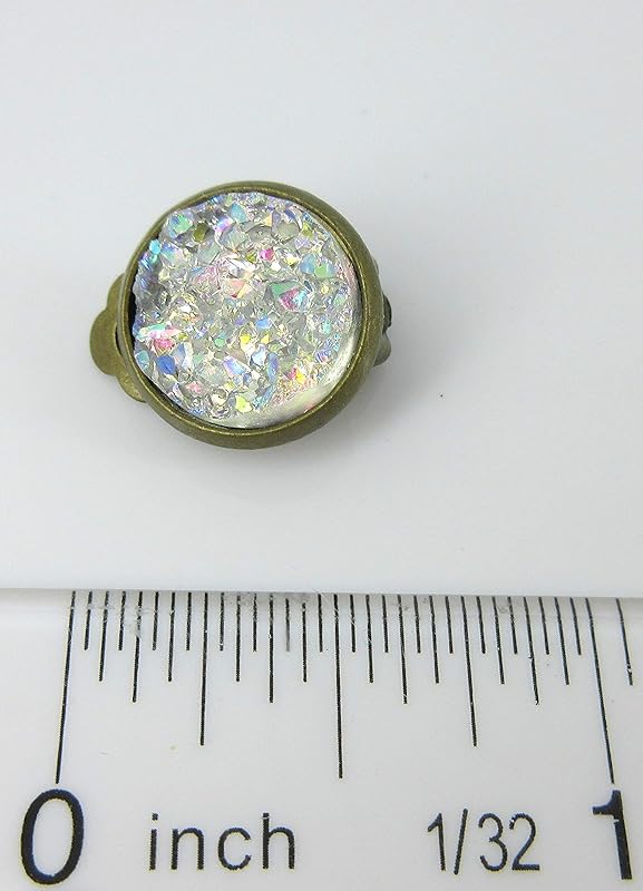 Summerfield Collection CLIP-ON Antiqued Gold-tone Faux Druzy Stone Stud Earrings 12mm (Clear AB)