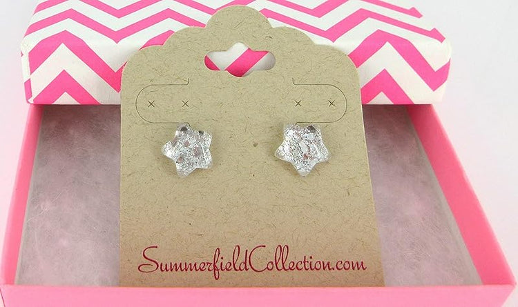 Summerfield Collection Silver Colored Star Glitter Glass Galaxy Stud Earrings 10mm Hand-painted