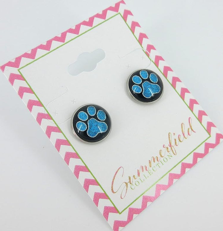 Summerfield Collection Stainless Steel Paw Print Glass Stud Earrings 12mm (Aqua)