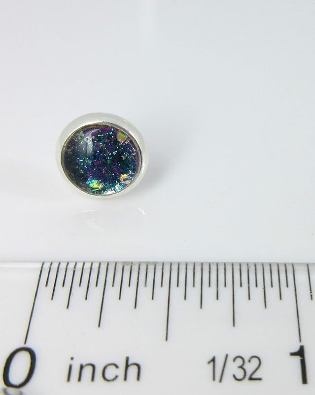 Summerfield Collection Silver-tone Aqua Blue and Purple Glitter Glass Stud Earrings Hand-painted 8mm