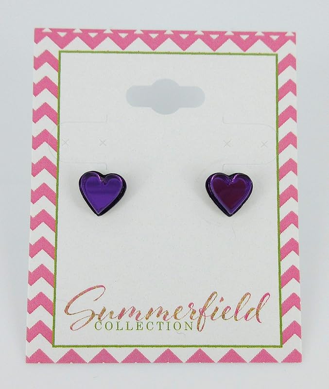 Summerfield Collection Stainless Steel Mirror Heart Stud Earrings 8mm (Purple)