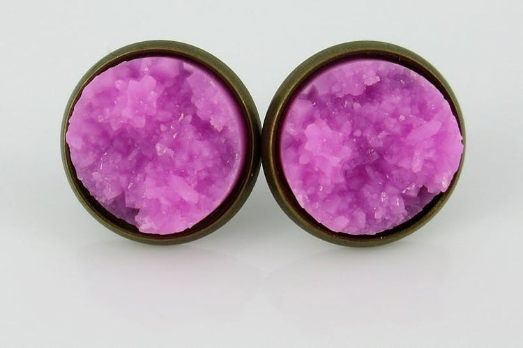 Summerfield Collection Trio Antiqued Gold-tone Purple Faux Druzy Stone Stud Earrings Set 12mm
