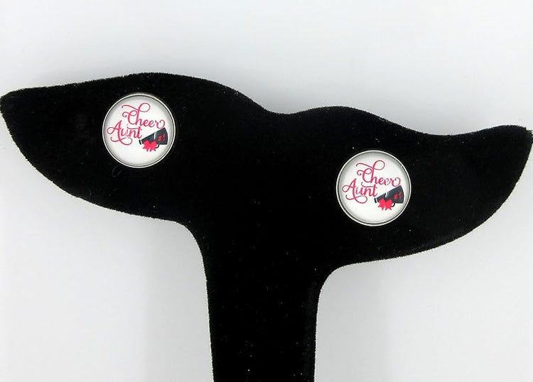 Summerfield Collection Stainless Steel Cheer Printed Glass Stud Earrings 12mm (Cheer Aunt)