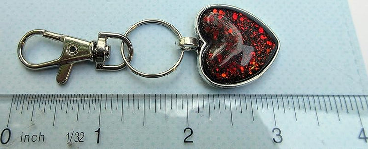 Summerfield Collection Antiqued Silver-tone Black and Red Duochrome Glitter Glass Heart Keychain Hand-painted