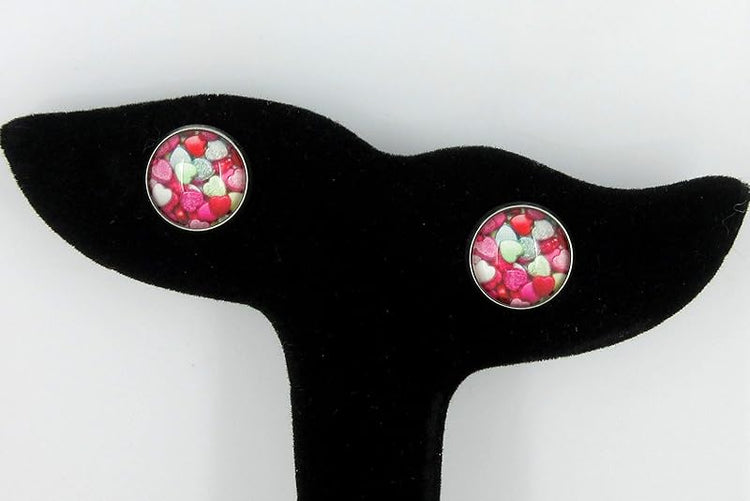 Summerfield Collection Stainless Steel Heart Print Glass Stud Earrings 12mm