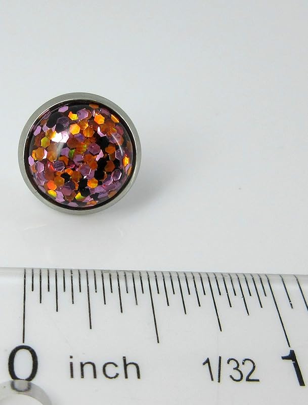 Summerfield Collection Stainless Steel Halloween Glitter Resin Stud Earrings 12mm Purple Orange Black