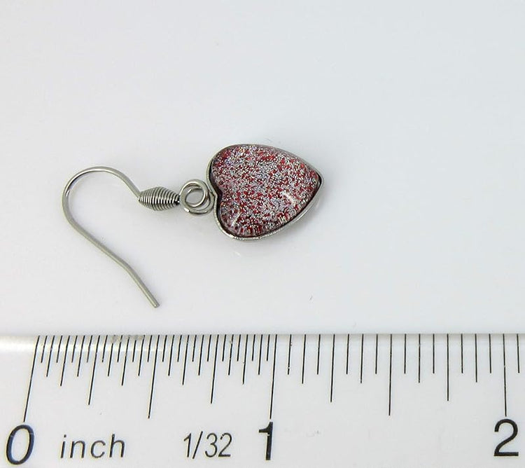 Summerfield Collection Red and Holographic Hand-painted Glass Heart Choker Necklace Faux Black Suede Cord Dangle Earrings Set